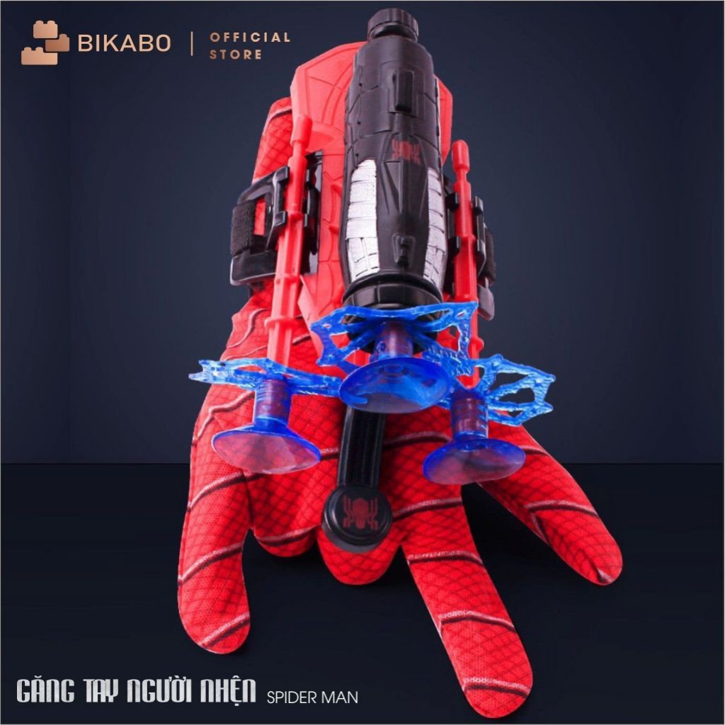 Đồ chơi cho bé gang tay spider man kèm máy bắn tơ, đồ chơi trí tuệ người nhện vận động ngoài trời, BIKABO