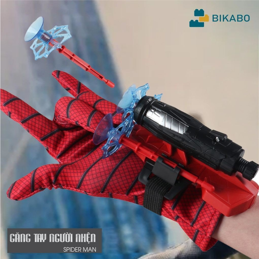 Đồ chơi cho bé gang tay spider man kèm máy bắn tơ, đồ chơi trí tuệ người nhện vận động ngoài trời, BIKABO