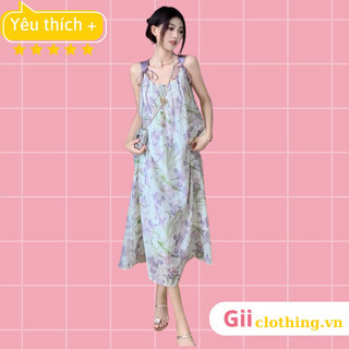 [ORDER] Váy hai dây đi biển hoạ tiết hoa tím dây buộc nữ tính