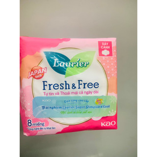 ( CÓ QUÀ - mẫu mới 2023) Băng vệ sinh Laurier Fresh and Free DÀY CÁNH siêu thấm có cánh 8 miếng