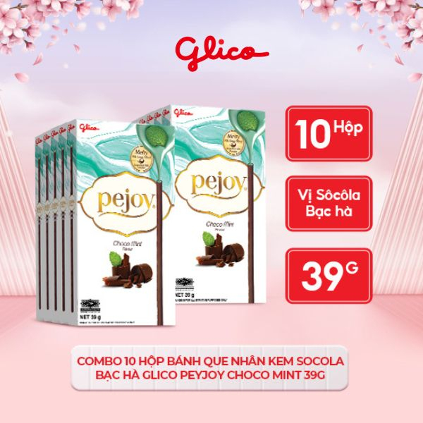 Combo 10 Bánh que nhân kem socola bạc hà GLICO Pejoy Choco Mint 39G