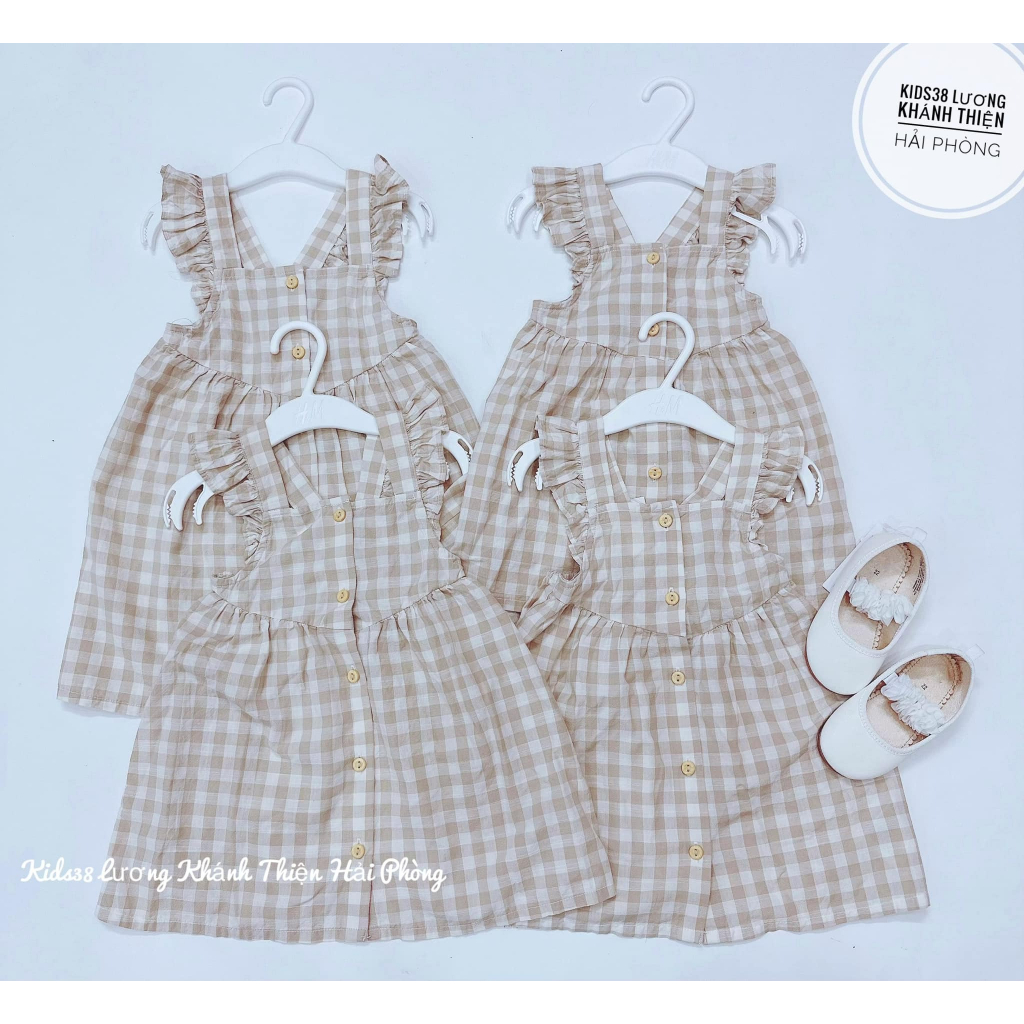 Váy 2 dây cánh tiên kẻ caro be hồng xanh sọc 112354 0937588 HM H&M_hàng chính hãng authentic