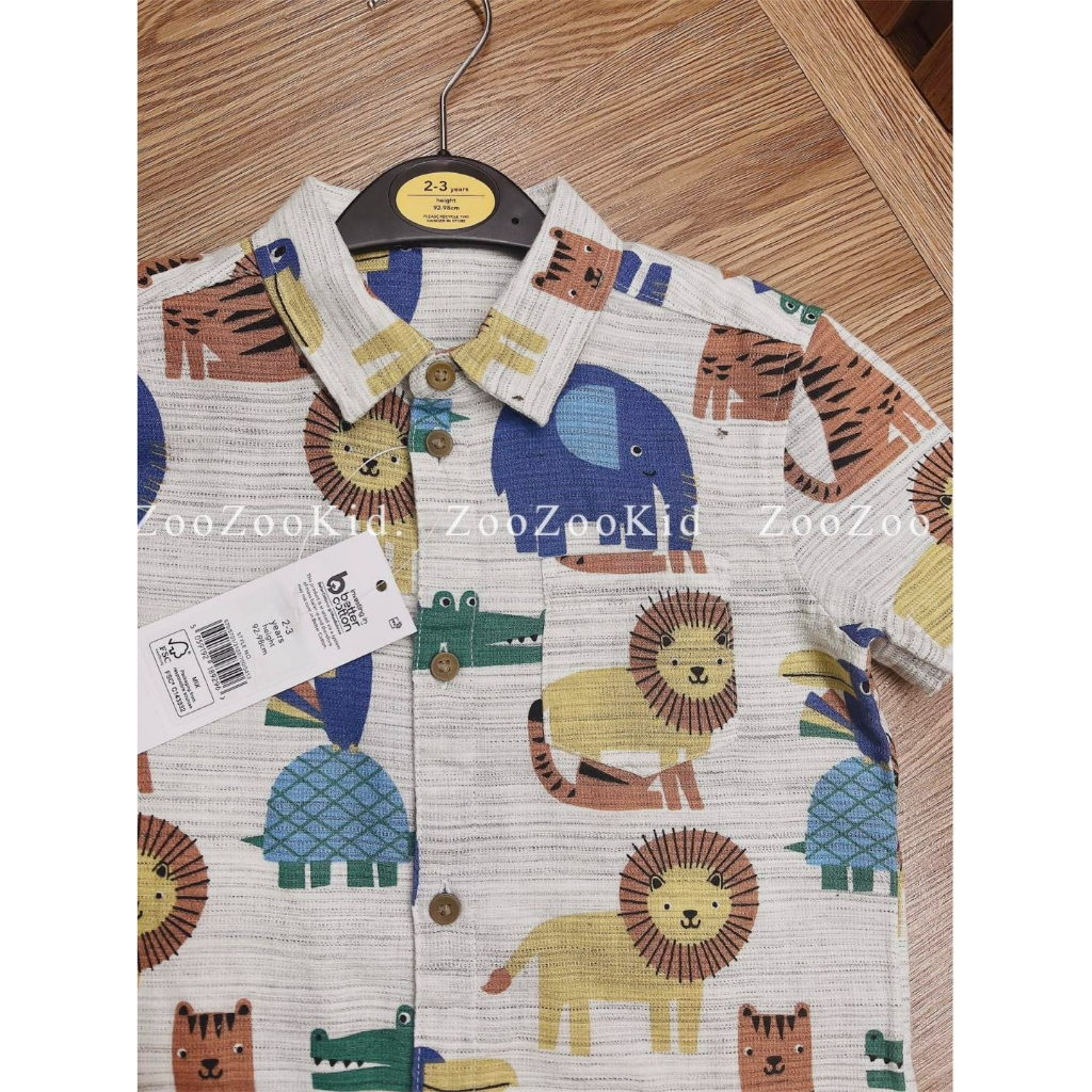 Áo somi trắng car động vật khủng long denim jean George_hàng chính hãng authentic