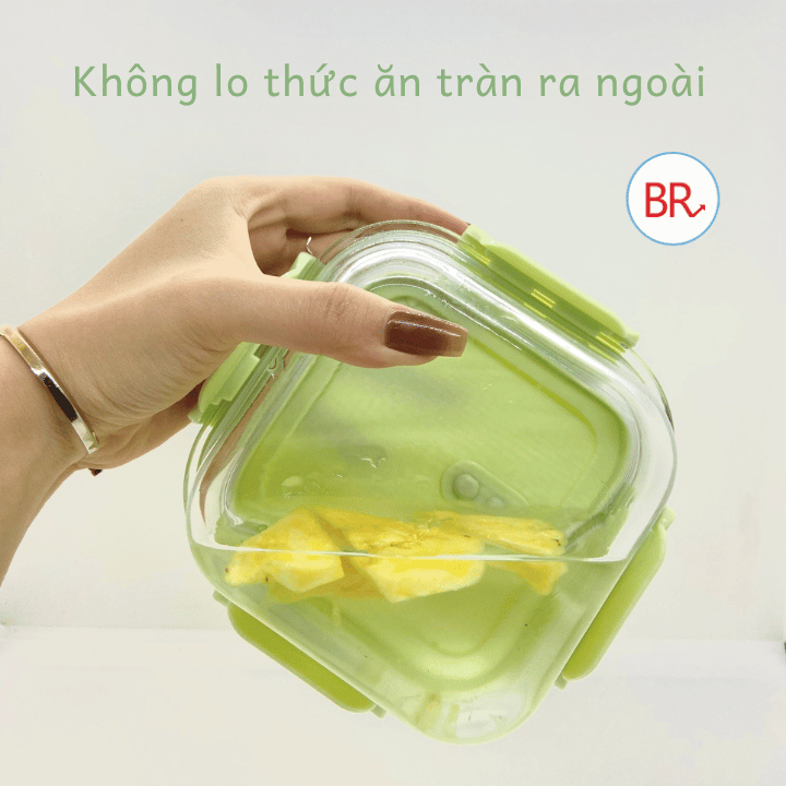 Hộp cơm thủy tinh vuông 520ml đựng thức ăn văn phòng, Hộp cơm có nắp hút chân không cao cấp đa năng -Br 01894
