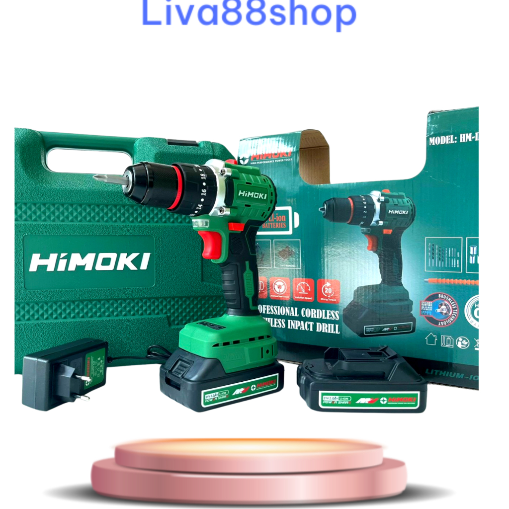 Máy khoan pin 21V HIMOKI 955  động cơ không than tặng kèm 24 món phụ kiện
