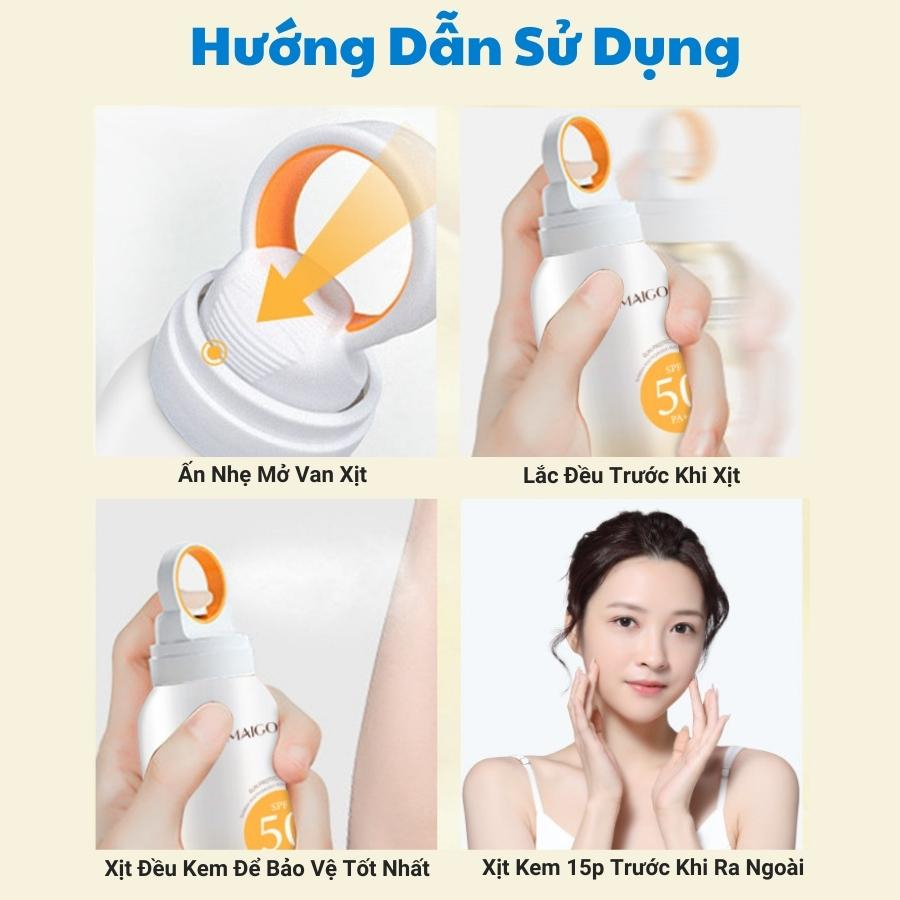 Kem Chống Nắng Dạng Xịt SPF50 PA+++, Xịt Chống Nắng Nâng Tone Trắng Da Maigoole Chống Tia Cực Tím, Ngăn Ngừa Lão Hoá Da