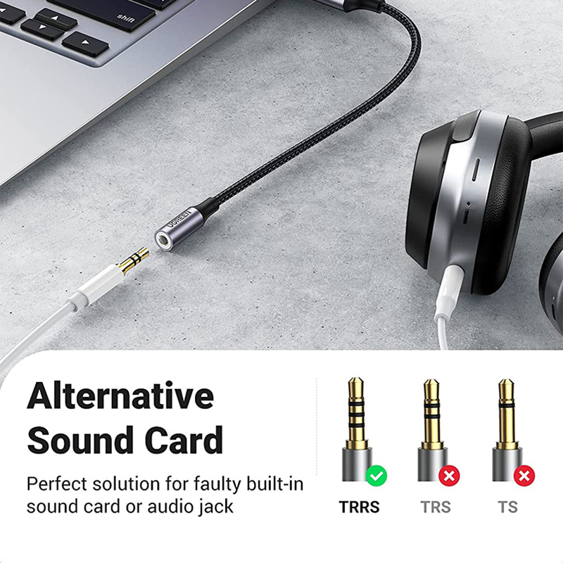Đầu Chuyển Âm Thanh USB 2.0 Type A Sang 3.5mm Ugreen 30757 CM477,dây Dù đầu Nhôm,Hỗ Trợ Míc Chính Hãng