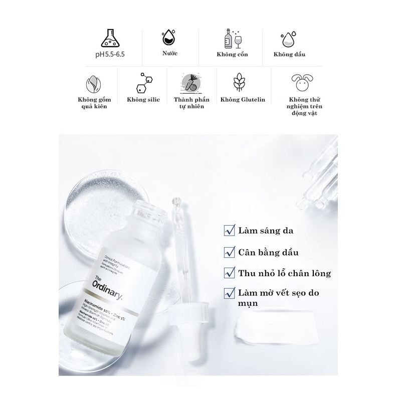 Serum The Ordinary Niacinamide 10% + Zinc 1% Giúp Cân Bằng Bã Nhờn Làm Sáng Da Thu Nhỏ Lỗ Chân Lông 30ml / Subeo beauty