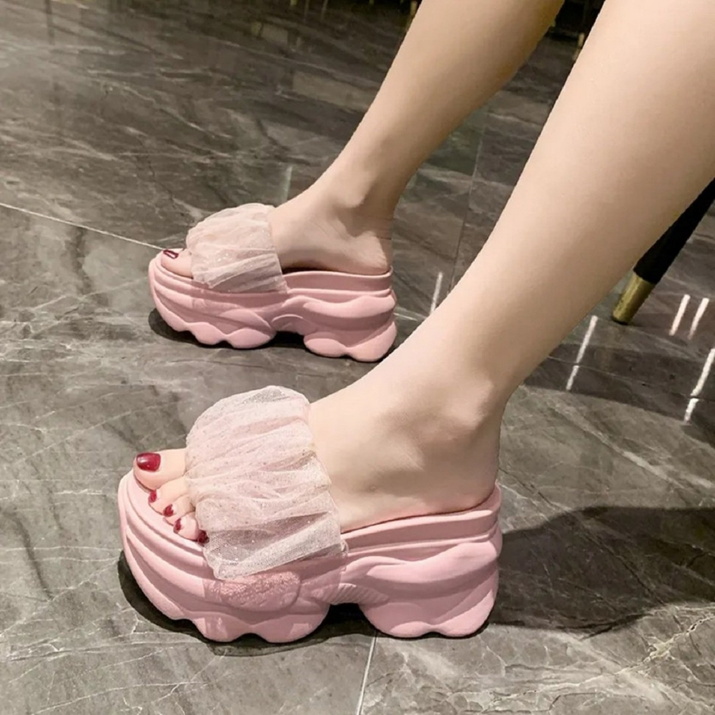 Dép nữ đế gồ quai nhún bèo