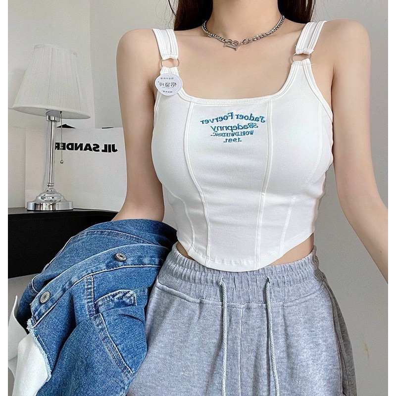 Áo Bra 2 Dây cotton chữ Dáng Lửng Vạt Yếm Có Đệm Ngực Trend 9076