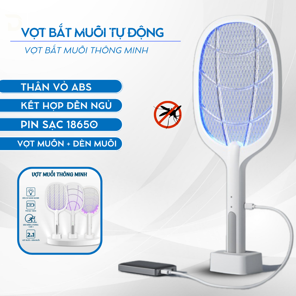 Vợt muỗi tự động bắt muỗi thông minh, Vợt muỗi thông Minh Kiêm Đèn Bắt Muỗi Tự Động 2 Trong 1 Bảo Hành 12 Tháng