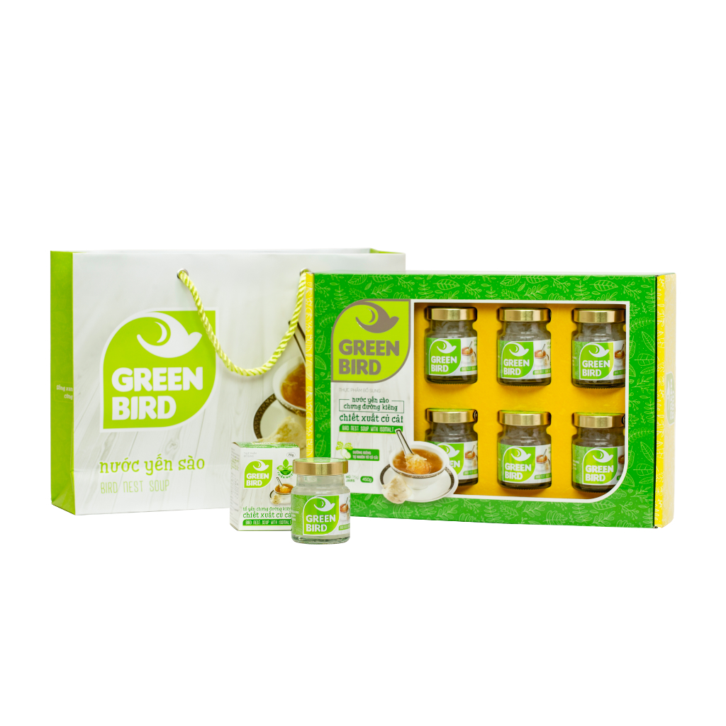 Hộp quà Nước Yến Sào Chưng Đường Kiêng Củ Cải - GREEN BIRD - (6 hũ /72g)