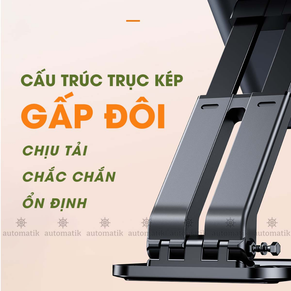 Giá Đỡ Điện Thoại Máy Tính Bảng Ipad Gấp Gọn Điều Chỉnh Chiều Cao Trục Kép Livestream Xem Phim - Automatik