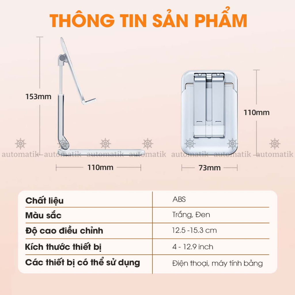 Giá Đỡ Điện Thoại Máy Tính Bảng Ipad Gấp Gọn Điều Chỉnh Chiều Cao Trục Kép Livestream Xem Phim - Automatik