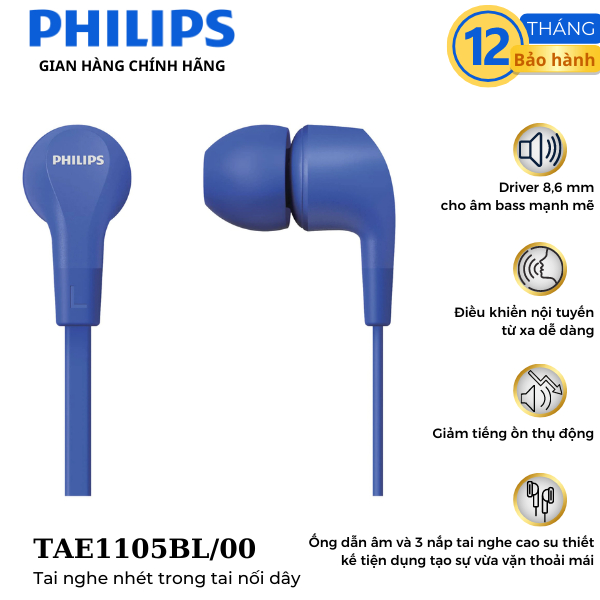 Tai nghe Philips chính hãng có micro, TAE1105BL/00