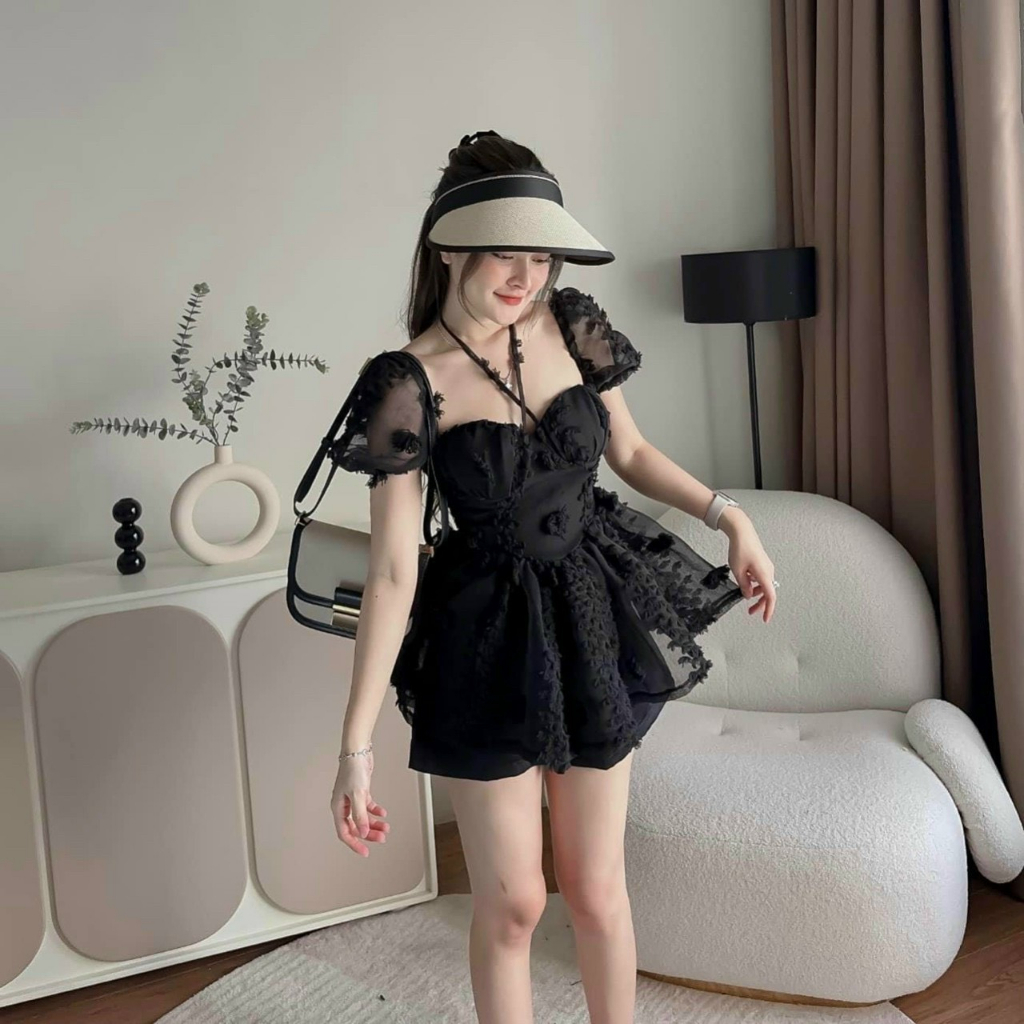 Sét Bộ Đùi Babydoll Cổ Yếm Chất Xô Bông Đẹp Mix Quần Fort_Bộ Tiểu Thư Tay Phồng Xinh Xắn