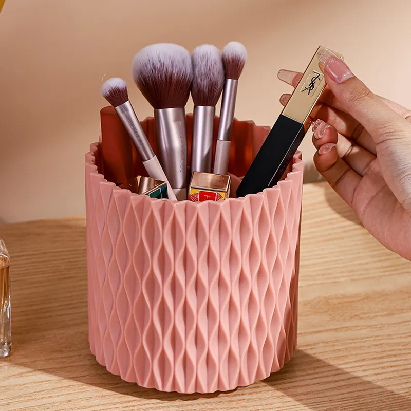 Hộp đựng bút, đựng cọ trang điểm 5 ngăn  tiện dụng chất liệu nhựa PP cao cấp Họa tiết sọc