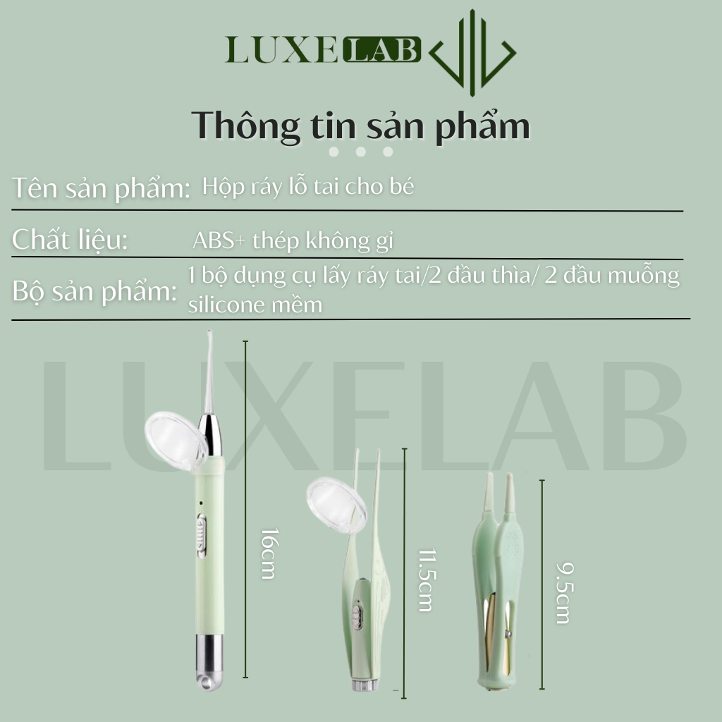 Bộ 3 Món Lấy Ráy Tai, Gắp Rỉ Mũi Cho Bé Có Đèn Led Và Kính Lúp Kèm Hộp LUXELAB 11815