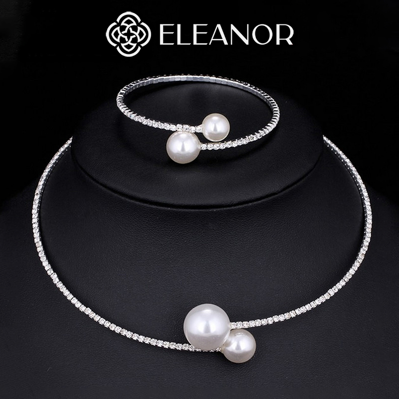 Dây chuyền choker lắc tay dạng kiềng Eleanor Accessories bộ trang sức đính đá ngọc trai nhân tạo phụ kiện trang sức 5578