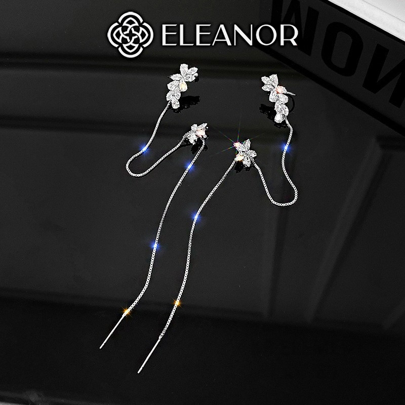 Bông tai nữ gắn vành Eleanor Accessories dáng dài hình hoa đính đá phụ kiện trang sức 4258 (một chiếc)