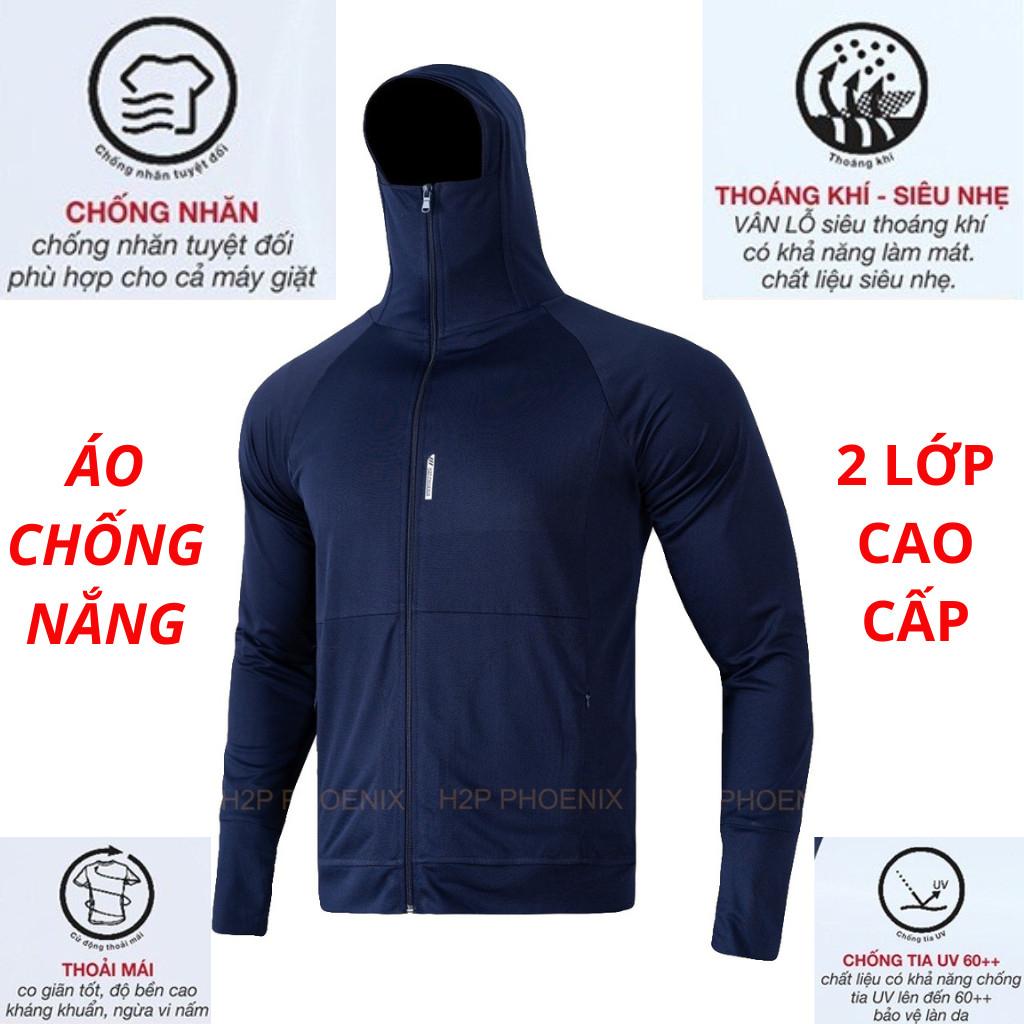 [VNXK - Loại dày] Áo Chống Nắng 2 Lớp Chất Liệu Hạt Gạo Kim Cương Thông Hơi Túi Khóa Kéo Mũ Trùm Kín Mặt Chống Tia UV