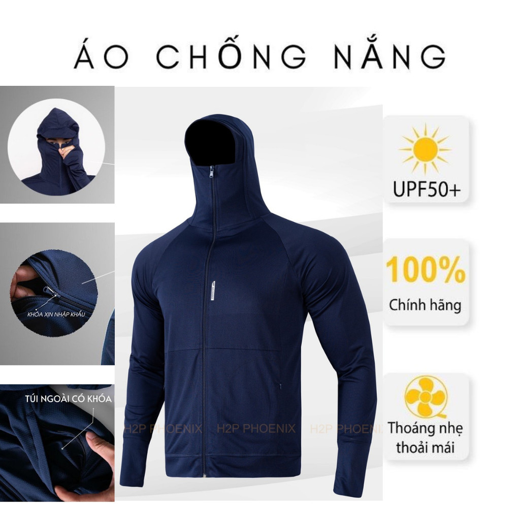 [VNXK - Loại dày] Áo Chống Nắng 2 Lớp Chất Liệu Hạt Gạo Kim Cương Thông Hơi Túi Khóa Kéo Mũ Trùm Kín Mặt Chống Tia UV