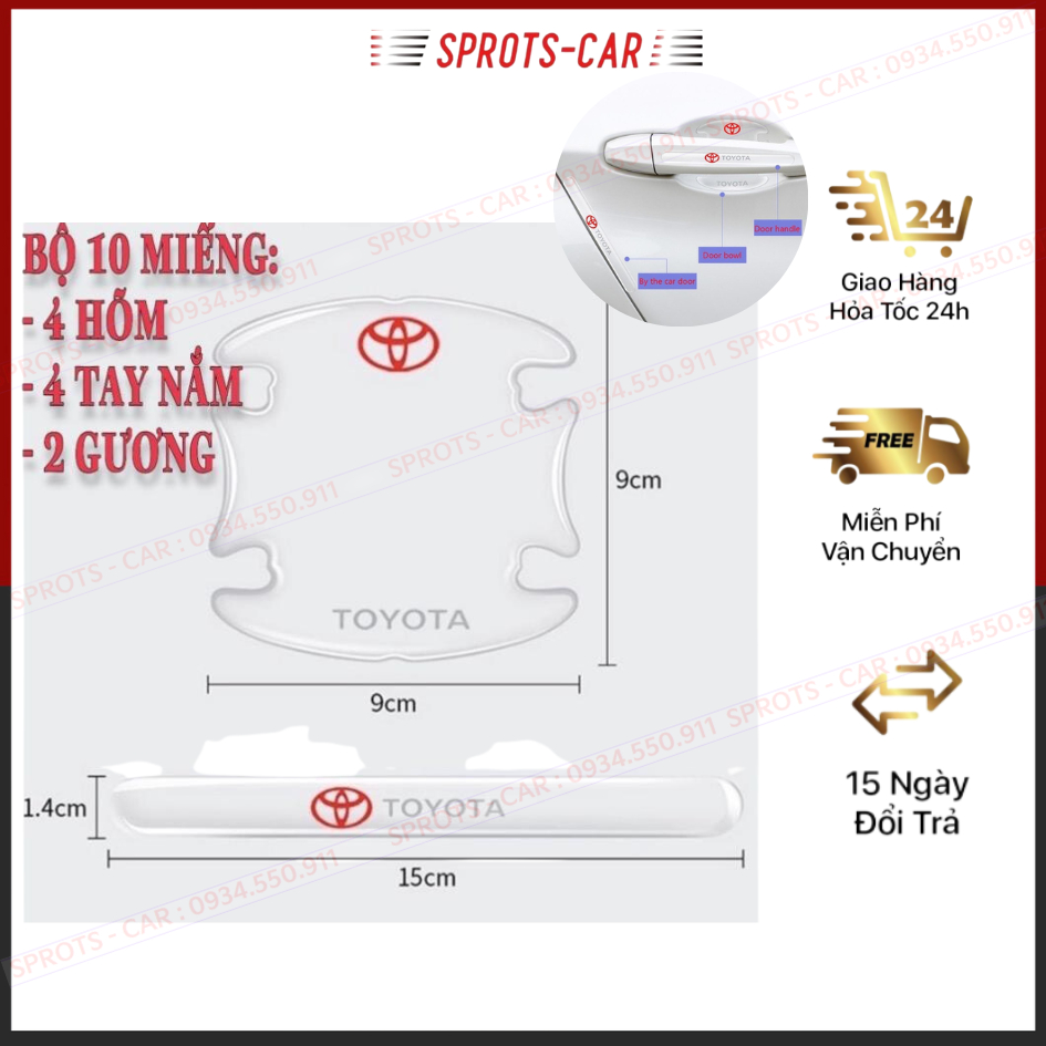 Bộ 10 Cao Su Dán Chống Xước Tay Nắm Và Hõm Cửa (Đủ Hãng) , Gương Chiếu Hậu Xe Hơi