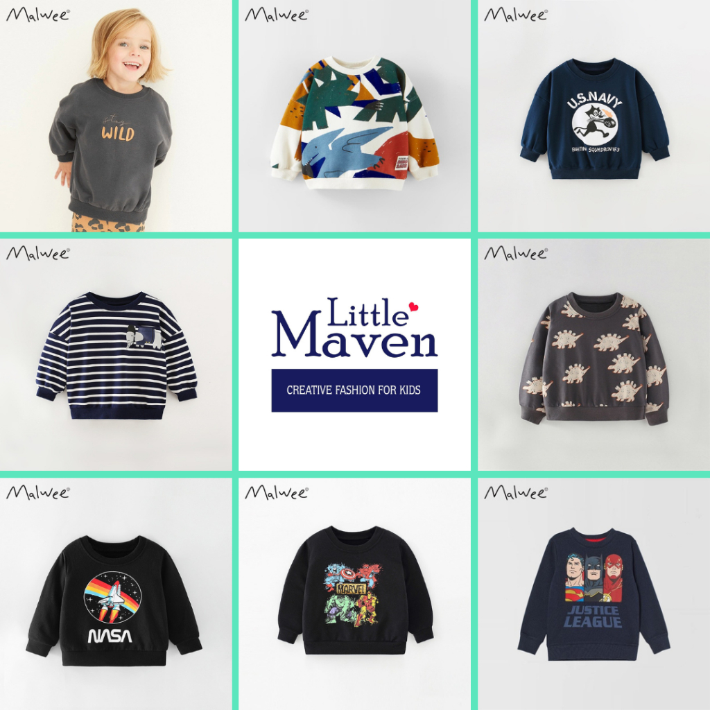 BST áo nỉ da cá thu đông Malwee nhiều họa tiết cho bé trai 2-7 tuổi P2 - Little Maven Chính Hãng