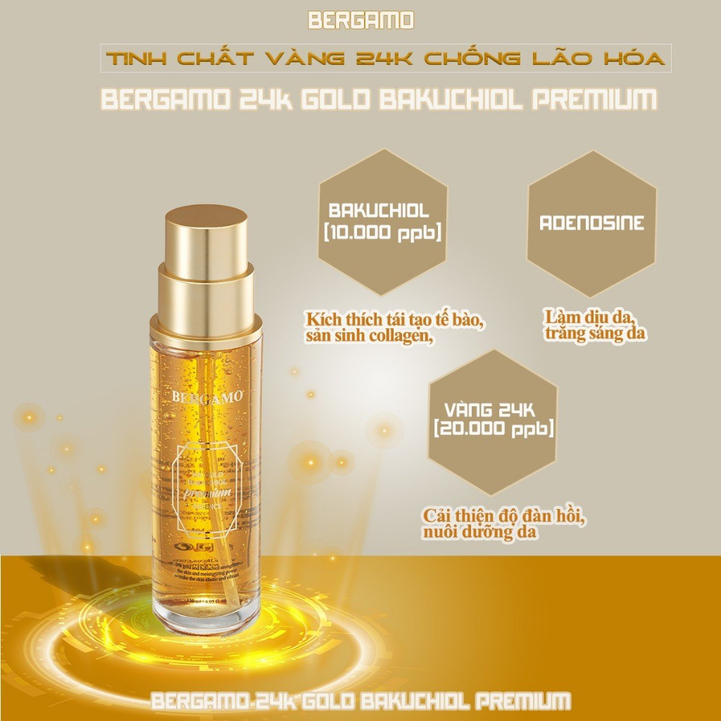 [Premium] Tinh Chất Vàng Chống Lão Hóa Bergamo 24K Gold Bakuchiol Premium 120ml