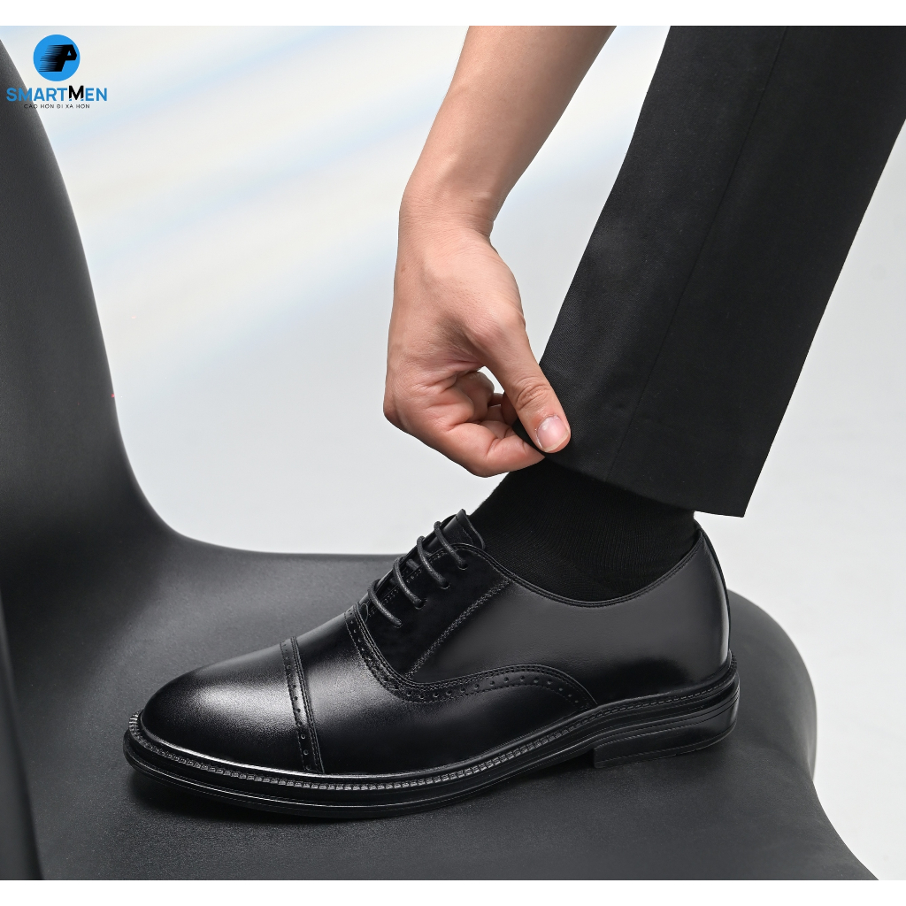 Giày tây Tăng chiều cao da bò nam công sở SmartMen GD-400 Đen | BigBuy360 - bigbuy360.vn