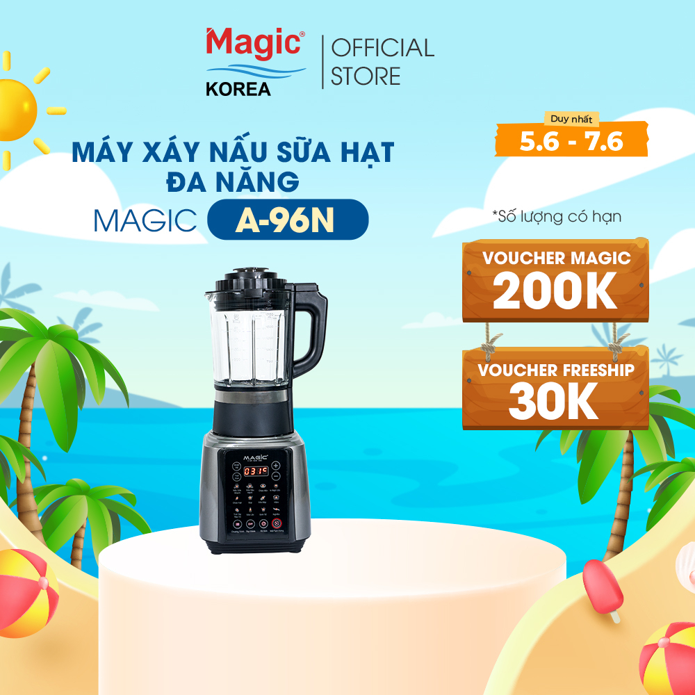 Máy Xay Nấu Đa Năng 3D 6 lưỡi dao Magic Korea A-96N, cối thủy tinh, 12 chế độ nấu sữa, bảo hành chính hãng
