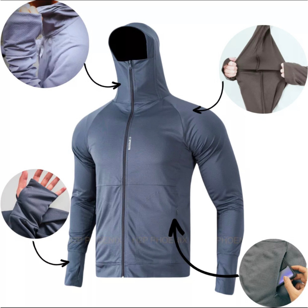 [VNXK - Loại dày] Áo Chống Nắng 2 Lớp Chất Liệu Hạt Gạo Kim Cương Thông Hơi Túi Khóa Kéo Mũ Trùm Kín Mặt Chống Tia UV