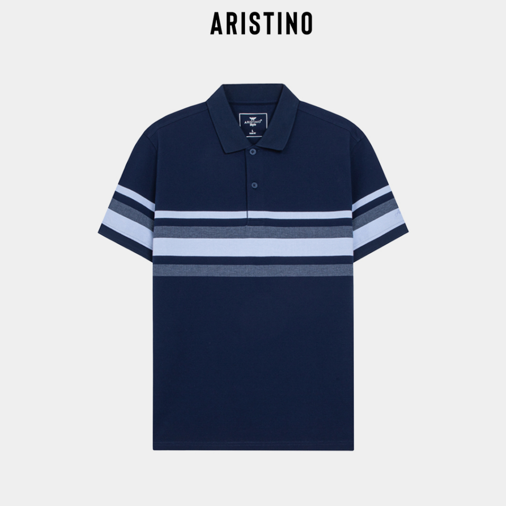 [MỚI] Áo polo ngắn tay ARISTINO màu xanh tím than phối họa tiết kẻ trẻ trung, lịch lãm- APS016S3