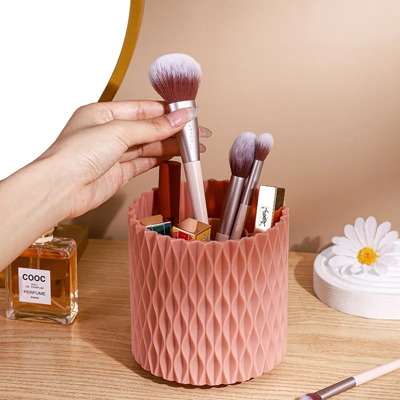 Hộp đựng bút, đựng cọ trang điểm 5 ngăn  tiện dụng chất liệu nhựa PP cao cấp Họa tiết sọc