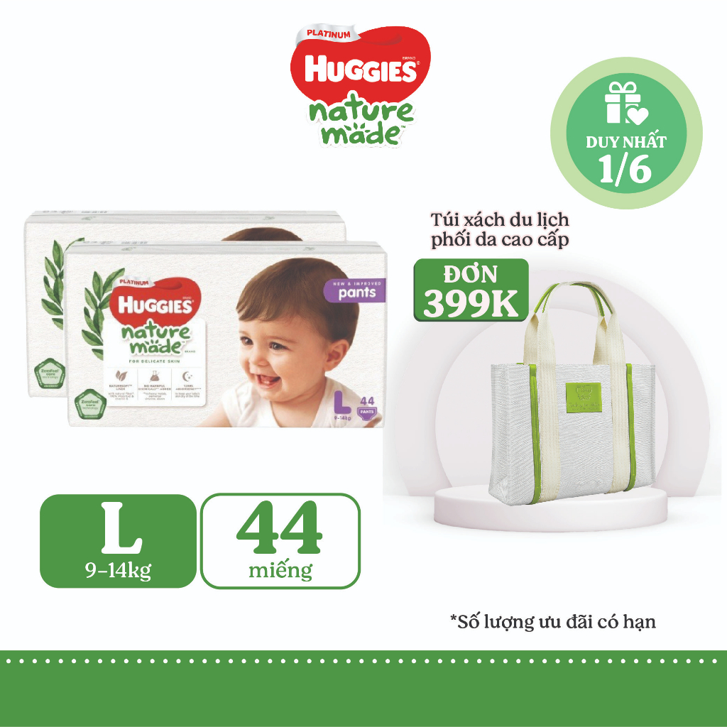 Combo 2 Tã Quần Huggies Platinum Nature Made L44