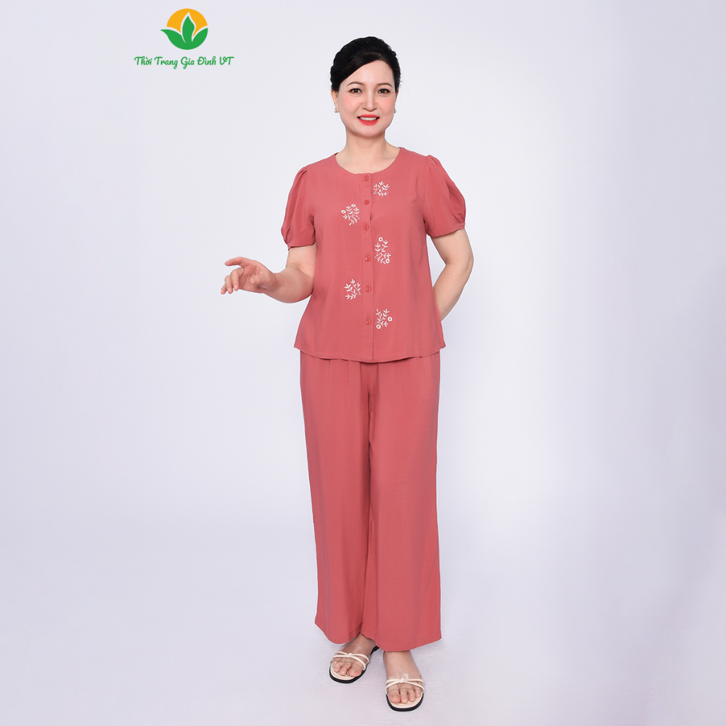 Bộ mặc nhà trung niên mùa hè thời trang Việt Thắng, quần dài