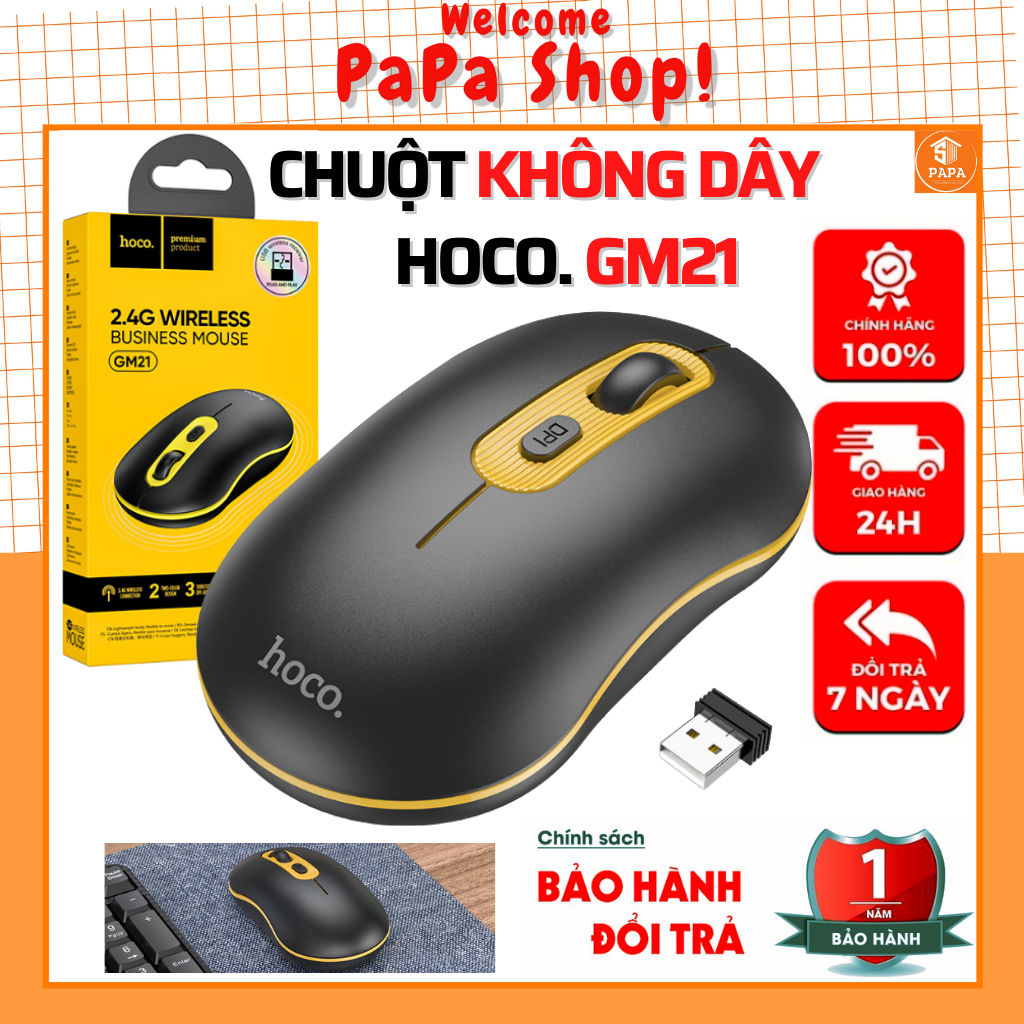 Chuột không dây máy tính kết nối Bluetooth 2.4G Hoco GM21, tùy chỉnh các nút tăng giảm tốc độ, Cam kết hàng chính hãng