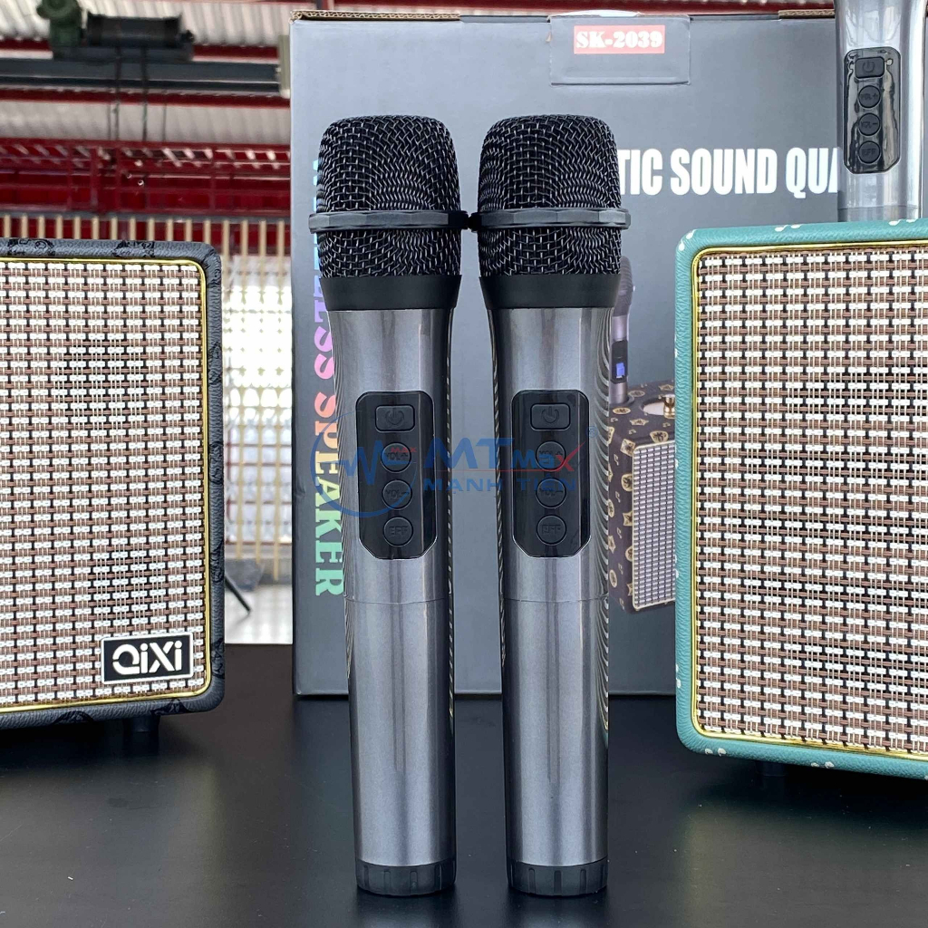 Loa xách tay Bluetooth Karaoke Qixi SK2039 Kèm 2 Micro Khôg Dây, Bass Uy Lực Tiếng Treble Trong Trẻo thiết kế sang trọng