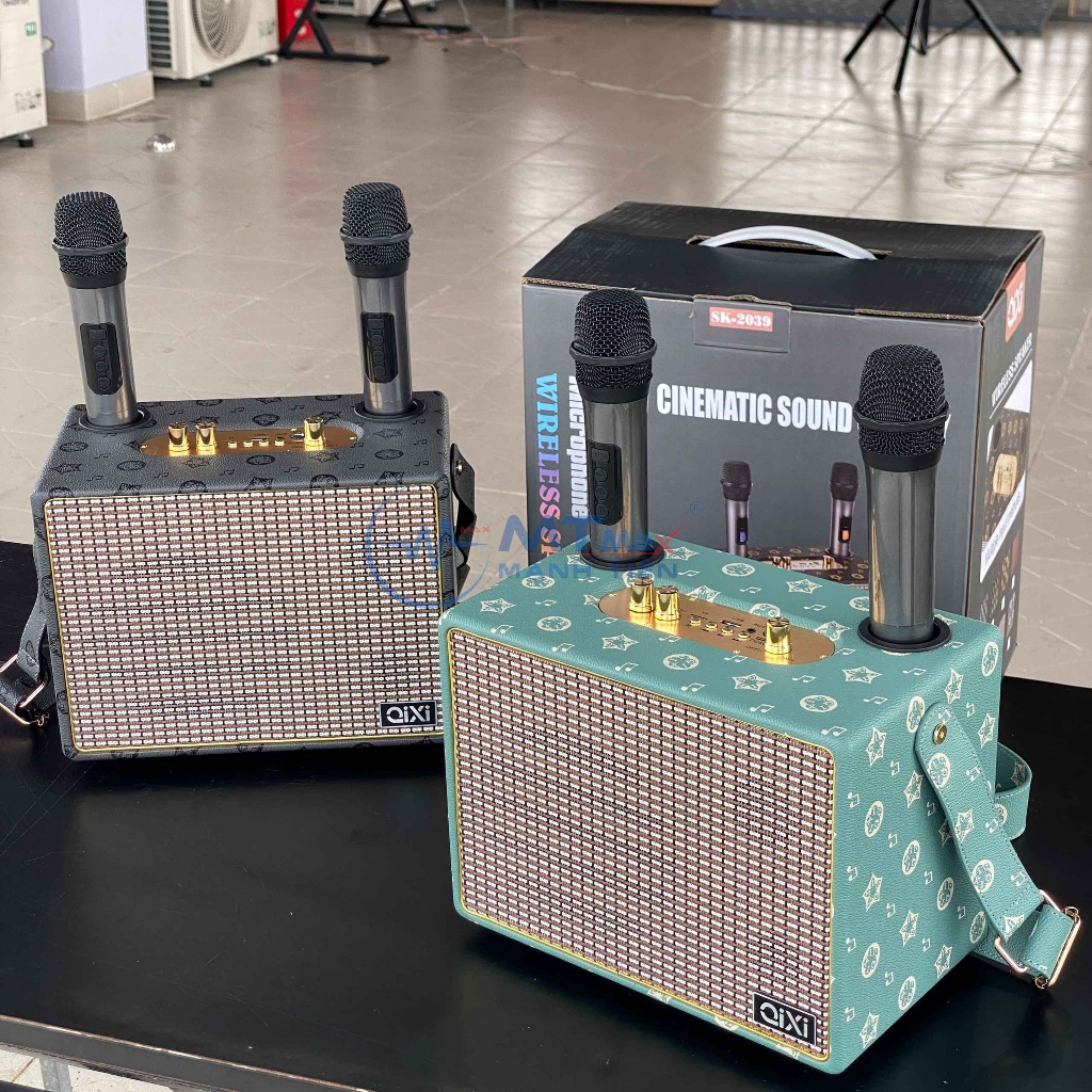 Loa xách tay Bluetooth Karaoke Qixi SK2039 Kèm 2 Micro Khôg Dây, Bass Uy Lực Tiếng Treble Trong Trẻo thiết kế sang trọng