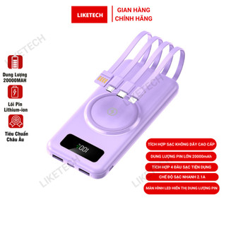 Cục sạc dự phòng 200000mAh LIKETECH tích hợp sạc không dây và 4 đầu cáp sạc dùng cho điện thoại ip android