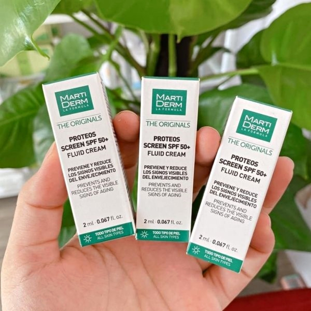 Size Mini Kem chống nắng Martiderm 2ml dành cho da dầu da mụn và da nhậy cảm duy trì độ ẩm cải thiện sắc tố da SPF50+