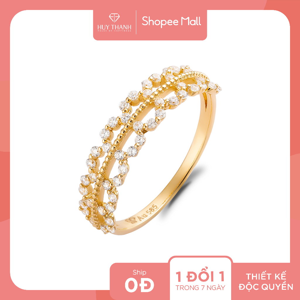 Nhẫn Nữ Vàng 14K Họa Tiết Độc Đáo Đính Đá CZ Cao Cấp Lấp Lánh NLF417 Huy Thanh Jewelry