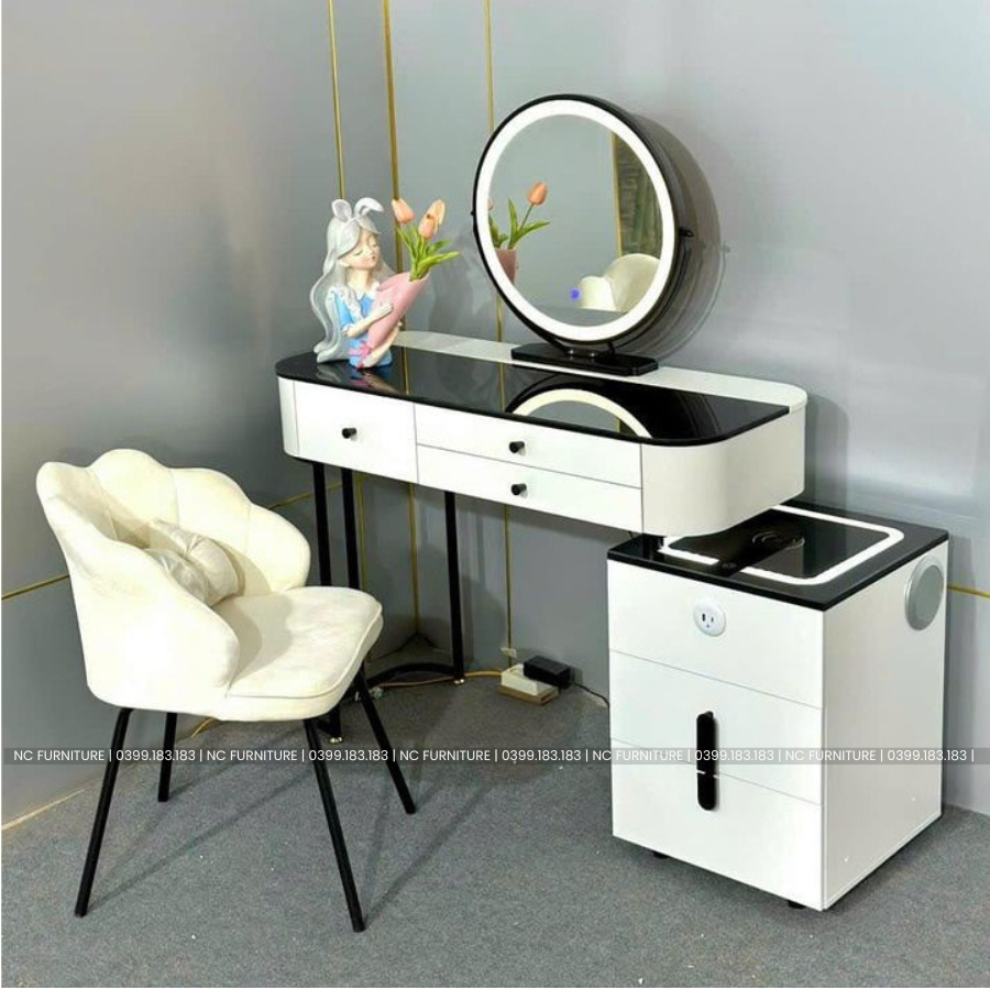 Đặt hàng ib shop - Bàn trang điểm thông minh nhập khẩu đủ kèm ghế và gương led có loa sạc đèn đủ bộ - mã BP4