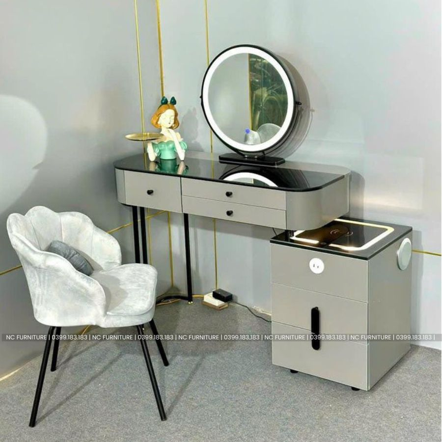Đặt hàng ib shop - Bàn trang điểm thông minh nhập khẩu đủ kèm ghế và gương led có loa sạc đèn đủ bộ - mã BP4