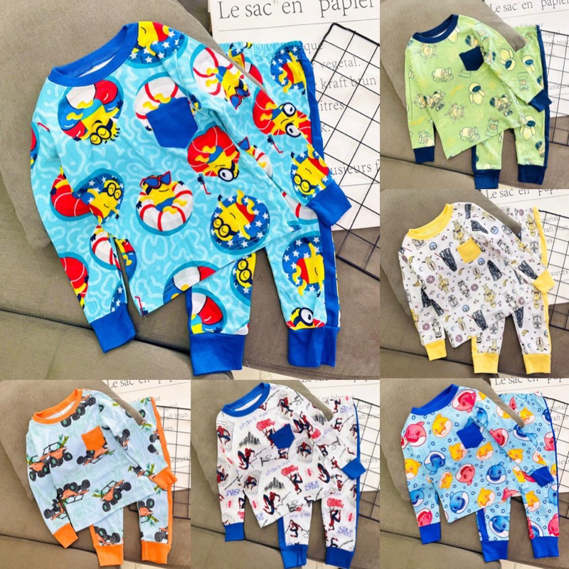 10-23kg Bộ tay dài quần dài bé trai thun borip mềm co giãn vải đẹp 637