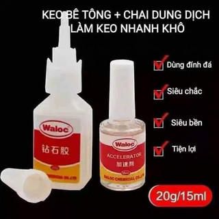 Bộ keo waloc bê tông siêu bền đính đá, charm, dán móng cặp keo và nước khô keo tiện lợi chuyên dụng ngành nail