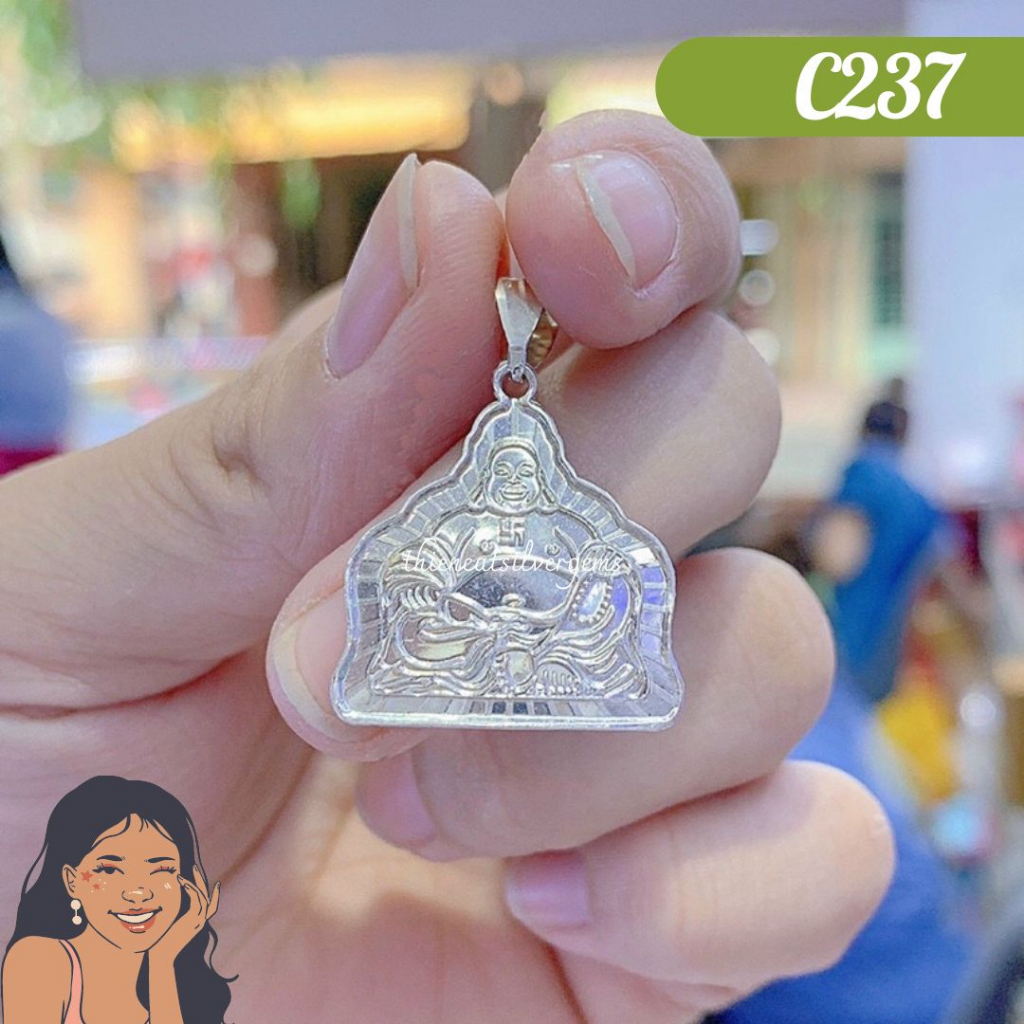C237 Mặt dây chuyền khắc Phật Di Lặc Bạc thật nguyên chất Thiên Cát