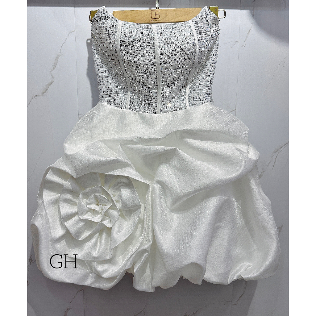 Đầm thiết kế tafta phối kim sa, váy dự tiệc cúp ngực chân váy hoa cuộn sang chảnh bling bling có đệm ngực và quần bảo hộ