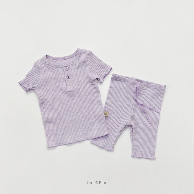 Lime&blue bộ thun gân cổ cài cúc thoáng mát mặc hè