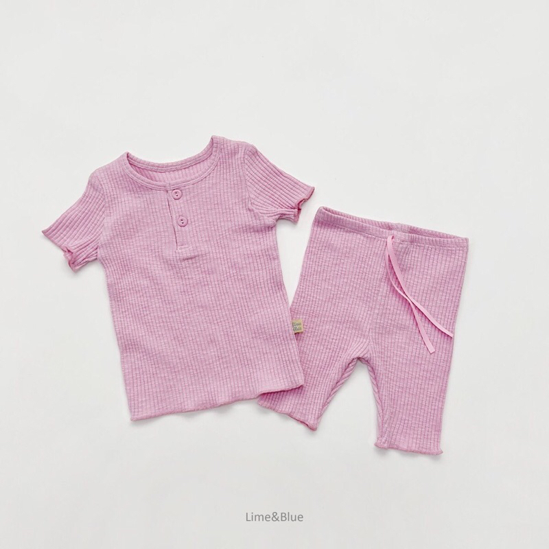 Lime&blue bộ thun gân cổ cài cúc thoáng mát mặc hè